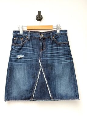 Banana Republic Denim A-Line Distressed Raw Hem Skirt